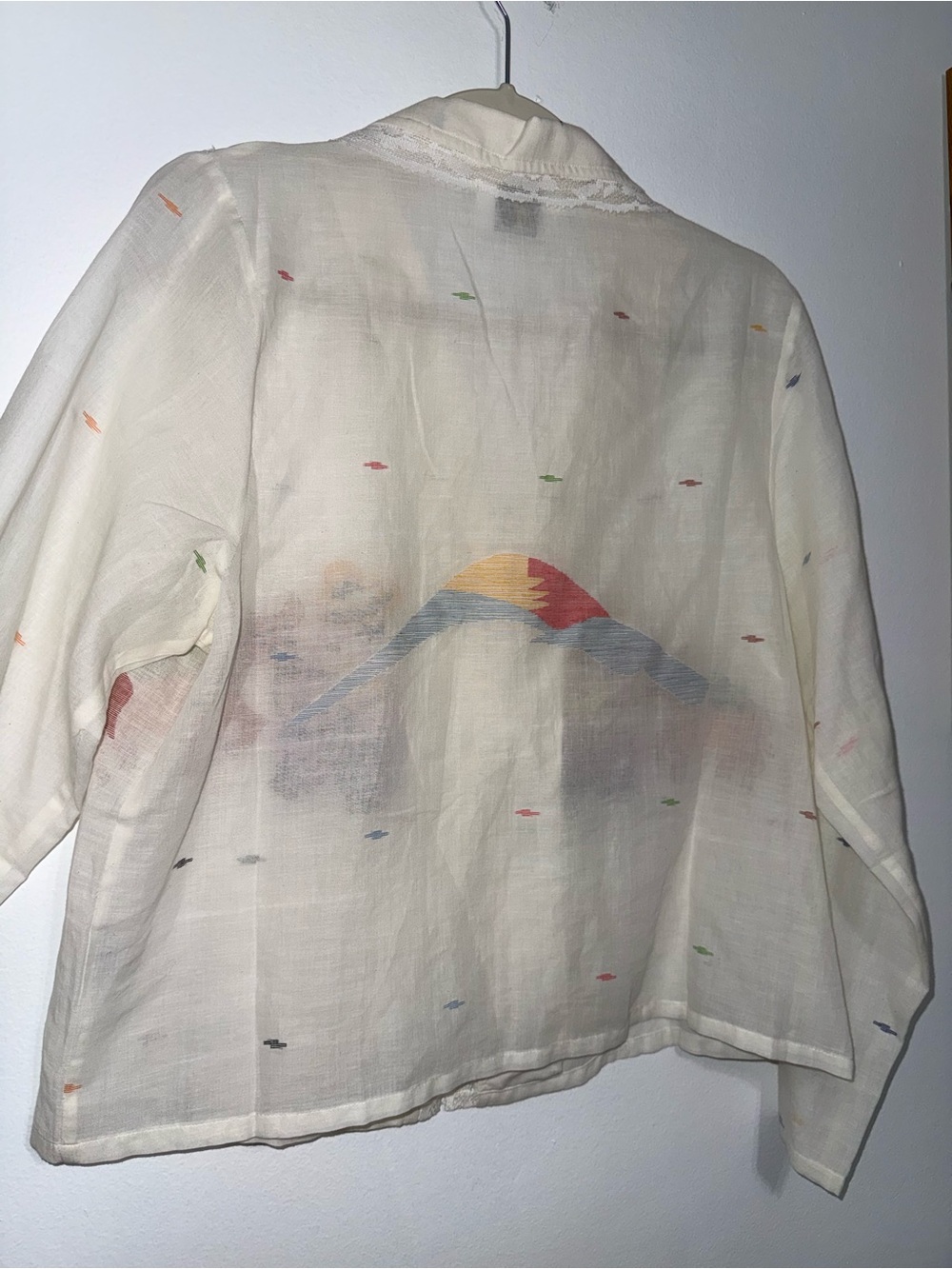 Monki Cream Sheer Button-Up Blouse with Embroidered Motif - Picture 6 of 8